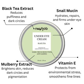 NUUTJOB Under Eye gel For Dark circles, Fine lines, Puffiness, Wrinkles For Men & Women With Vitamin E, Black Tea Extracts, Mulberry Extracts & Snail Mucin - 30ml