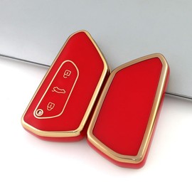 MEDZUK 5 Colours Key Case, Compatible with Skoda Kodiaq 2024-2025 Car Key Case with Key Fob Accessories Protective Case (Red)