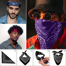 Boolavard 100% Cotton Bandanas with Original Paisley Pattern | Colour of Your Choice Headwear / Hair Scarf Neck Wrist Packing Tape Head Binding - purple, size: 55 x 55cm