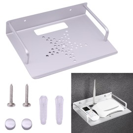 inki Router Shelf, Wall Mount Repeater Rack, Small Projector Wall Shelf, Router Tray, TV Box Holder, Multimedia Shelf, Projector Mount Wall, Strong Aluminium Alloy, Silver, 23 x 16 cm