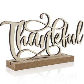 Thanksgiving Decorations, Thankful Wooden Centerpiece Sign, Thankful Sign for Fall Decorations, Thanksgiving Wood Sign Tabletop for Thanksgiving Party Home Kitchen Shelf Table Decoration