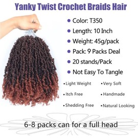 Datanala Yanky Twists Crochet Braiding Hair 10 Inch 9 Packs Crochet Hair with Curls Micro Spring Twists Pre-looped Curly Braids Extensions for Women (T350#, 10inch)