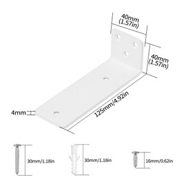 Pack of 4 Shelf Brackets, White, 125 mm Shelf Wall Bracket, Shelf Bracket, L Shelf Bracket, Floating Heavy Duty Angle Wall Shelf Bracket Wall for Wall Mounting Shelf Board Bracket