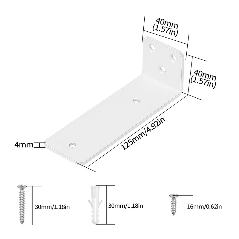 Pack of 4 Shelf Brackets, White, 125 mm Shelf Wall