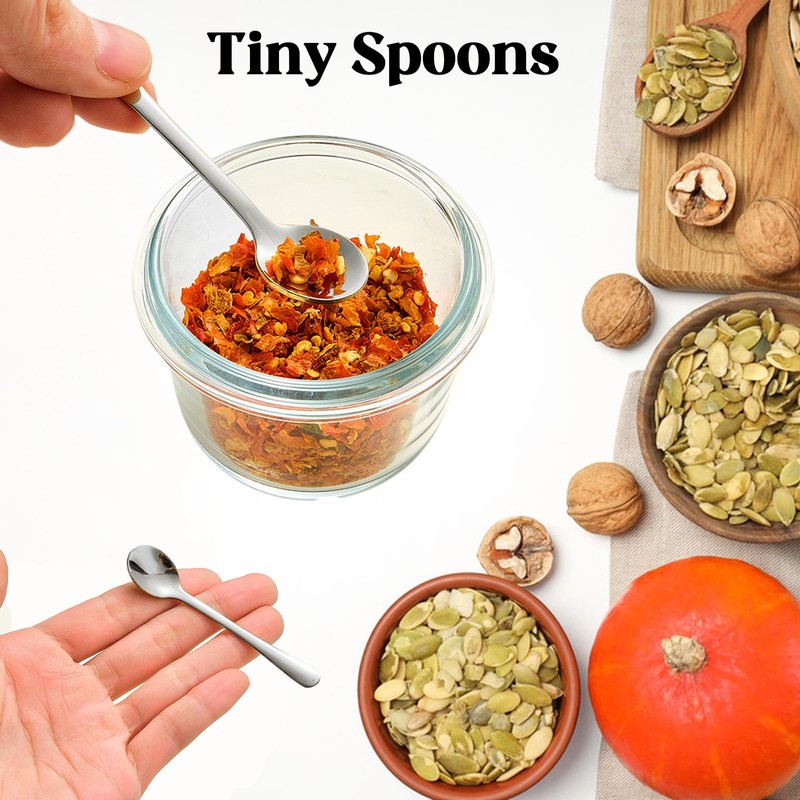 8 PCS Tiny Stainless Steel Spoons for Spices Jars, Mini