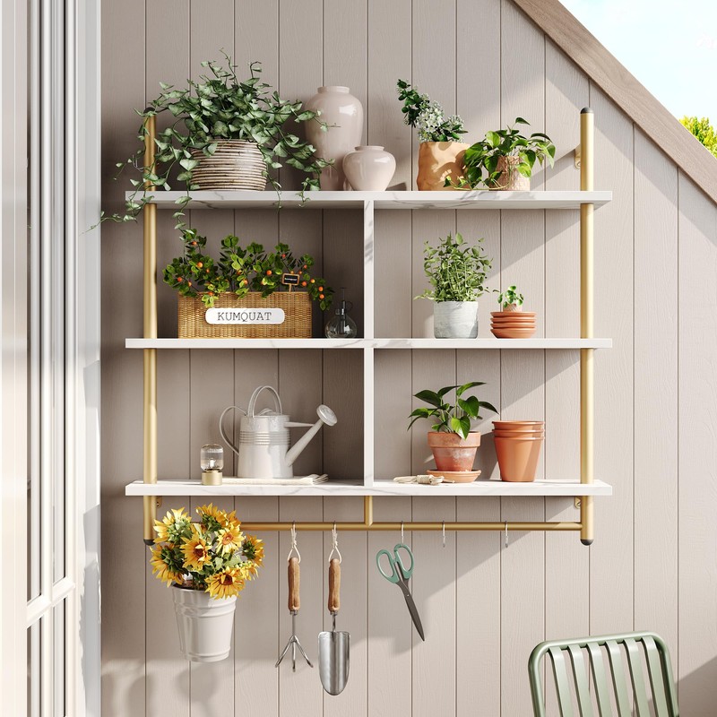 Bestier Kitchen Shelves Wall Mounted Floating Pipe Shelving 3 Tier