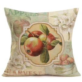 Doitely Set of 4 Apples Harvest Throw Pillow Covers Decorative Pillow Cases Fruit Garden Orchard Autumn Square Cotton Linen Pillowcase Vintage Flower Decor Cushion Cover 18x18 Inch