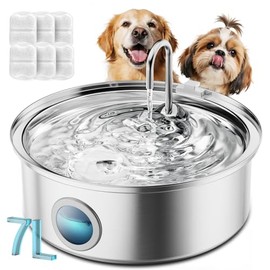 Oneisall Pet Water Fountain with 8Set Filters, 7L/230oz Quiet Dog Water Dispenser, Stainless Steel Dog Fountain with Visual Water Level&4-Layer Filtration for Large Dogs