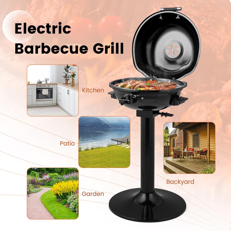 CHEFJOY 1600W Electric Grill Outdoor, 15-Serving Freestanding Camping Grill with