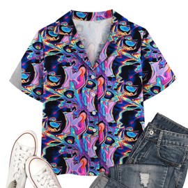 QAUN 80s Outfits Women 90s Vintage Button Down Shirts Women 80s 90s Graphic Tshirt Party Tops