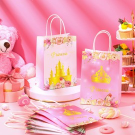 Sweetude 24 Pcs Princess Gift Bags with Handles Princess Castle Party Bags Bulk Princess Treat Bags Candy Goodie Bags Princess Paper Bags for Gender Reveal Party Baby Shower Birthday Decor Supplies