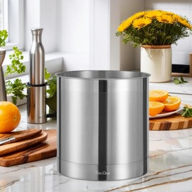 KSENDALO Kitchen Utensil Holder for Countertop, 7x7inch Large Utensil Crock, Utility Sturdy Heavy Utensil Holder for Kitchen Counter, Silver