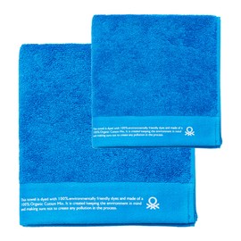 UNITED COLORS OF BENETTON. Set of 2 Hand Towels 50 x 90 cm + 70 x 140 cm Organic Cotton 450 g/m² Blue