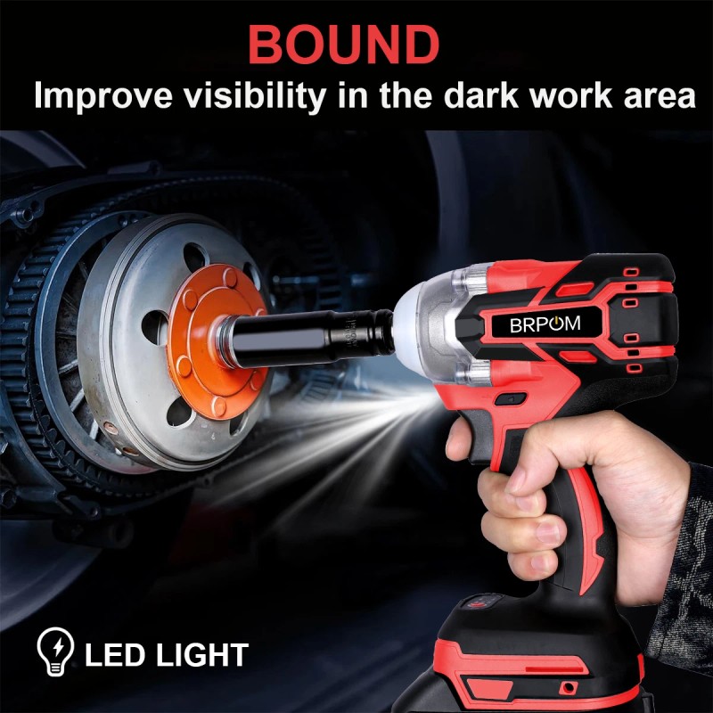 BRPOM 21V Cordless Electric Impact Wrench Gun 1/2'' with 2x