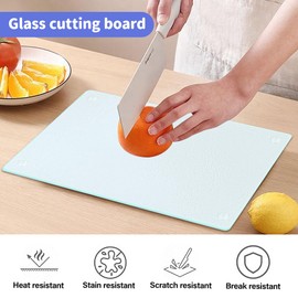 KBIBCK 2PCS Tempered Glass Cutting Board with Rubber Feet, Glass Chopping Board, Rectangle Non-Slip Chopping Board with Scouring pad for Kitchen Countertop, Baking, Vegetable Preparation(20 x28CM)