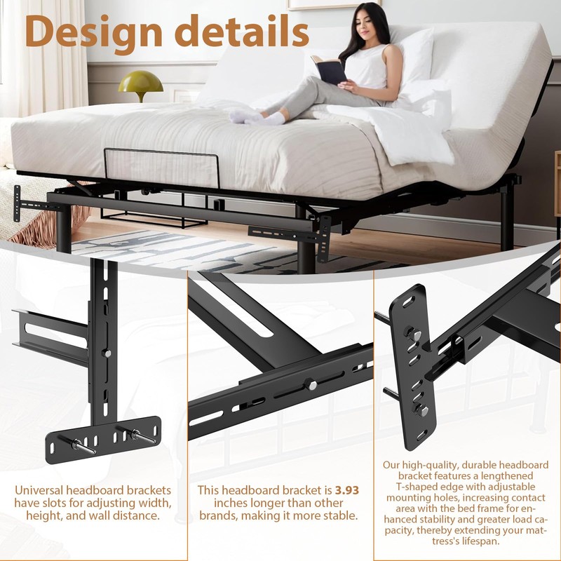 Universal Bed Headboard Brackets, Adjustable Bed Base for Twin/King/Queen/Full Size