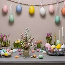 Easter Tree Table Decoration Pinky Egg Branch Tree with LED Lights for Home Decor Tabletop Decor Artificial Flowers with Battery Operated Lights Easter Tree (Pinky Yellow)