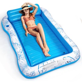 Inflatable Adult Pool Lounger Float - BAIAI Large Beach Sun Tanning Floats Raft Sunbathing Water Lounge Floaties Tub with Drink Holder - Blow Up River & Lake Suntan Floating Swimming Mattress Mat(L)