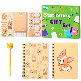 Xqumoi Corgi Sticky Note A5 Notebooks Pen Stationery Set - Corgi Self-Stick Notes Pads 2 Pack Spiral Notebooks Black Gel Ballpoint Pen Back to School Office Supplies Teacher Appreciation Gift with Box