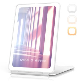 Zemmys Travel Makeup Mirror with Time & Temperature Display, 2000mAh Rechargeable Battery, 7.5" Portable Foldable Lighted Mirror