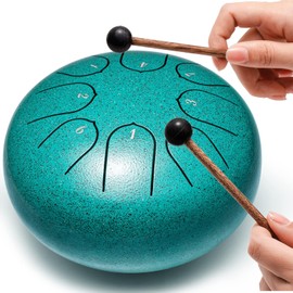 Balmy Panda 6 Inch Steel Tongue Drum - 8 Notes Hand Drums with Bag, Sticks, Music Book: Sound Healing Instruments for Musical Education, Entertainment, Meditation, Yoga, Zen Gifts (Malachite)