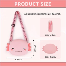Pink Axolotl Crossbody Bag Adjustable Shoulder Strap, Cute Axolotl Gifts Girls Wallet Coin Purse Large Anime Handbag with Zipper Shoulder Bag Money Bags (Pink)