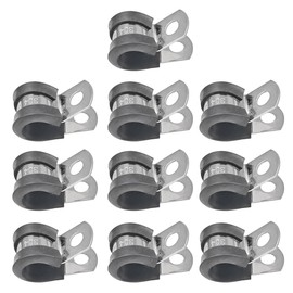 10PCS 5/8'' 304 Stainless Steel Cable Clamps, Rubber Cushioned Insulated Fuel Line Tubing Mounting Clips, Automotive Metal Clamp Tube Holder Pipe Fasteners for Wire Cord Installation (16mm)