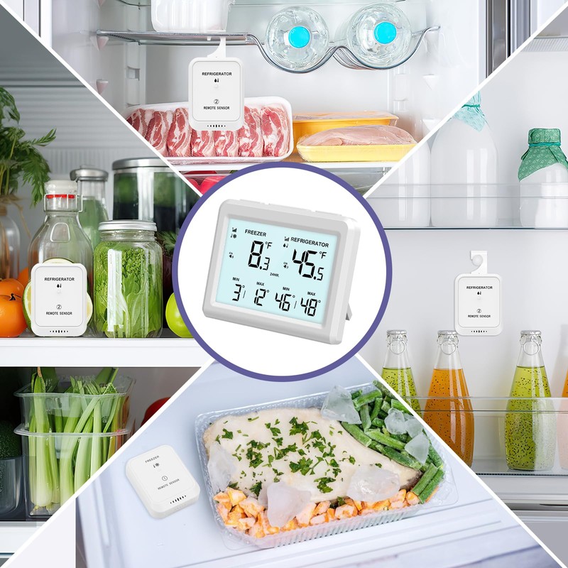 OQIMAX Refrigerator Thermometer Digital Fridge Freezer Thermometer with 2 Sensors