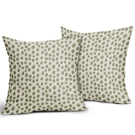 Sage Green Cream Pillow Covers 18x18 Set of 2 Boho Design Polka Dot Throw Pillows Modern Brush Strokes Print Decorative Outdoor Pillowcase Square Cushion Cover Linen Pillow Case for Sofa Couch Bed