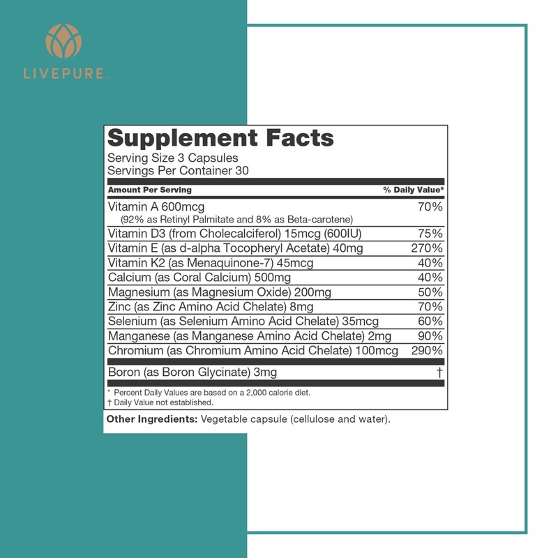 LivePURE CalciuMK+ Capsules | 90ct | Supports Bone Health, Collagen