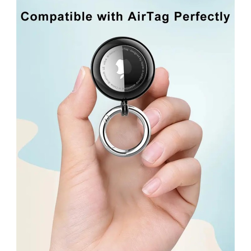 Desangu AirTag Case Keychain Key Ring, Black (White) ((DSG7555))