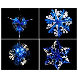 Simply Products Set of 4 40cm Christmas Foil Ceiling Garland Hanging Xmas Decoration, Long Star, Snowflake, Star Ball & Star (Royal Blue & Silver)