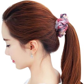 2 Pack Sparkly Boho Organza Crystal Beads Hair Ties Hair Ropes Hair Scrunchies Elastics Ponytail Holders Hair Jewelry Hair Wrist Ties Bands Scrunchies Hair Accessory for Show Gym Dance Party for Girl Women (Pink)