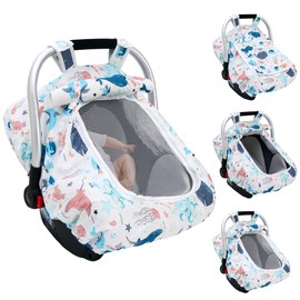 Car Seat Covers for Babies, Baby Car Seat Cover for Boys Girls with Breathable Mesh Window, Lightweight Infant Car Seat Canopy for All Seasons, Universal Fit Most Baby Car Seat(Oceans)