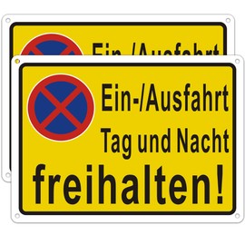 Set of 2 "Ein und Ausfahrt freihalten" sign, metal, aluminium, parking prohibited sign, day and night, fire brigade access free, 25 x 18 cm, made of aluminium