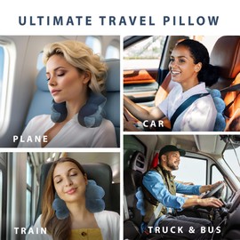 Total Pillow Donut Pillow for Airplane & Travel, Sleeping Neck Pillow, Microbead Comfortable Pillow for Neck, Head, Back, Lumbar & Pelvic Support, Twists to Many Positions - Blue