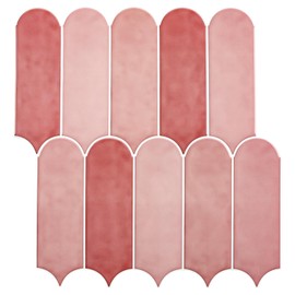 Miscasa Pink Peel and Stick Backsplash Tile, Self-Adhesive 3D Mixed Pink Gloss Peacock Feather Gel Tile for Cabinet Furniture Kitchen Backsplash Waterproof Removable Wall Tile