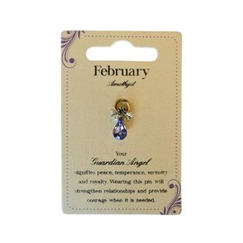 Guardian Angel Brooch, February Birthstone, Angel Badge with Amethyst Gemstone, Gift for Women & Men, Lapel Pins-Golden-One Size-Unisex, Silver