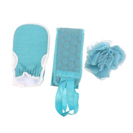 Mikinona Shower Brush Gloves Bath Towel Set 3-piece Kit Back-pulling Towel Bath Towel Shower Towel Spa Back Rub Towel Blue