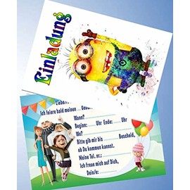 VSW 12 Invitation Cards & 12 Envelopes for Birthday Parties and Children's Birthday Minions No. 83