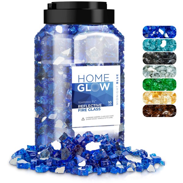 HOMEGLOW Fire Glass. Blue 1/2 inch. Reflective Tempered Glass Rocks for Propane or Gas Fire Pit or Fireplace. 10 Pounds.