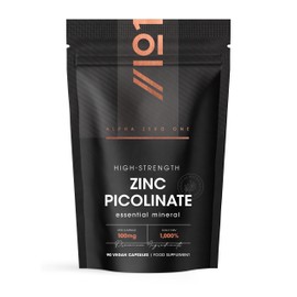 Zinc Picolinate 100mg - Immune Suport Elemental Zinc Picolinate - 90 Vegan Capsules (3 Months Supply) - Resealable and Recyclable Pouch By Alpha01