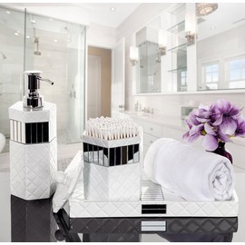 Creative Scents Soporte acolchado para espejo Q-Tip, tarros decorativos para cambiador de baño con tapas para bolas de algodón, almohadillas para orejas para cosméticos de resina duradera e hisopos, el mejor dispensador de palillos de dientes