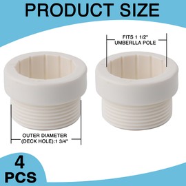 Xiboya textile 4pcs Pool Umbrella Stabilizer Adapter Threaded Adapter Sleeves Pool Umbrella Sleeve Umbrella Pole ONLY Fits for Outdoor Patio Deck 1 3/4" Umbrellas Insert (White)