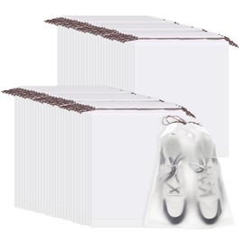 sourcing map 60pcs Transparent Shoe Bags 15.7" x 11.8" Clear PE Waterproof Shoe Bags Large Portable Travel Storage Organizer with Drawstring Fit Men and Women for Travel Sport Home Use, White
