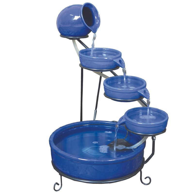 ASC Cascade Ceramic Solar Water Fountain w/ Battery/Timer LED Lights