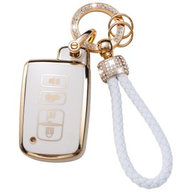 HIBEYO Key Fob Cover Compatible with Toyota Avalon Camry Corolla Highlander Rav4 TRD Sequoia Tundra Tacoma 4Runner Land Cruise Soft TPU Key Case Shell with Keychains-F Type (4 Button-a)