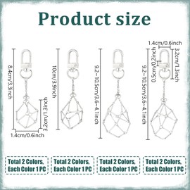 PH PandaHall 8pcs 4 Styles Crystal Stone Holder Keychains, Golden Crystal Pendant Key Chain Brass Cage Mesh Keychain Empty Crystal Holder with Adjustable Length for DIY Jewelry Crafts Purse Decoration