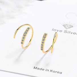 925 Sterling Silber Doppel Twist Hoop Ohrringe für Damen, Hypoallergen 14 Karat Vergoldet Winzige Cubuic Zirkonia Spiral Einfädler Half Creolen Ohrringe CZ Crawler Ohrringe für Einzelnes Piercing