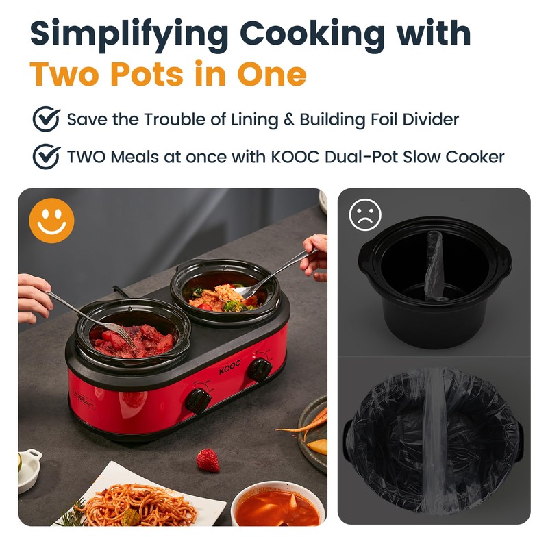 KOOC Double Small Slow Cooker, Buffet Server and Warmer, 2